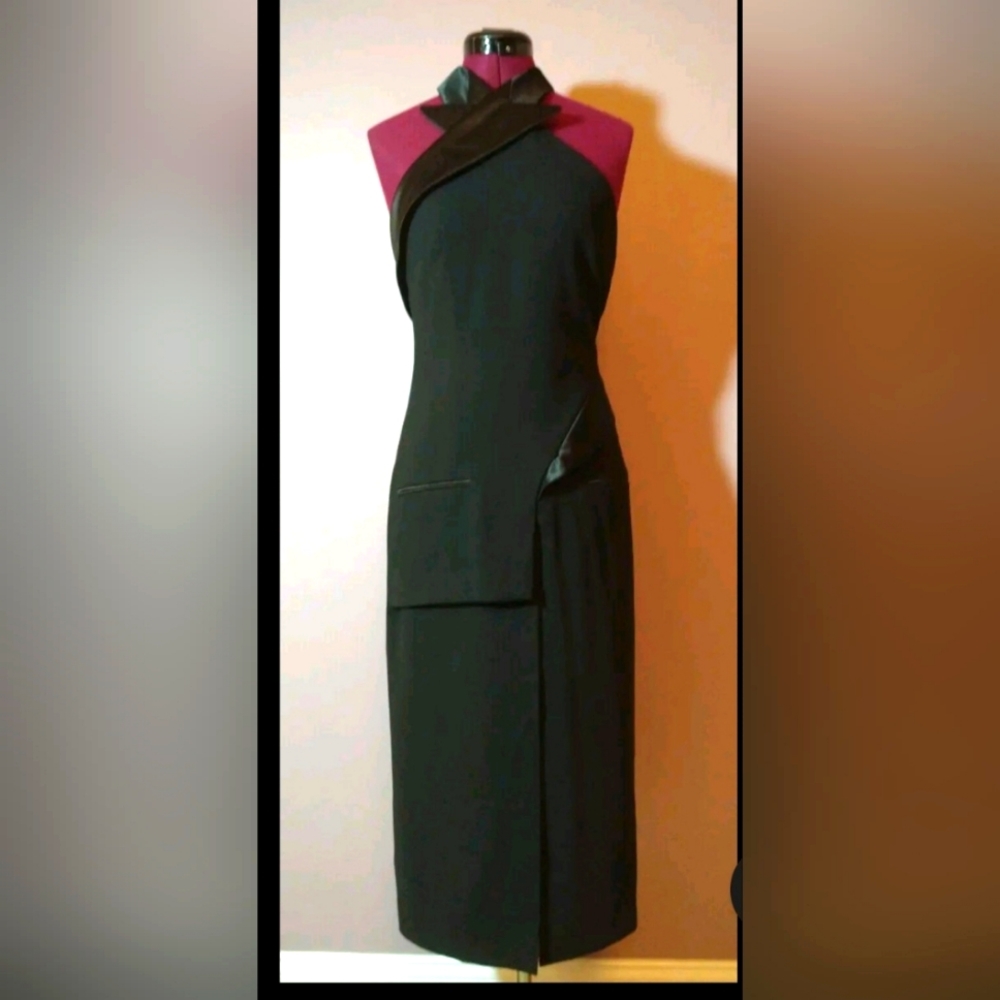 Zara Black Asymmetrical Halter Dress with Lace Inset - Picture 3 of 9
